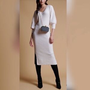 Rachel Parcell Bubble Sleeve Ribbed Knit Sweater Dress large new with tags